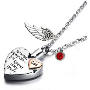 PREKIAR Heart Cremation Urn Necklace for Ashes Angel Wing Jewelry Memorial Pendant and 12 PCS Birthstones No Longer by My Side But Forever in My Heart