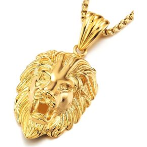 COOLSTEELANDBEYOND Exclusive Mens Womens Steel Colorful Lion Head Pendant Necklace with 24 inches Steel Wheat Chain