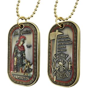 AtSKnSK Saint Florian Firefighters Challenge Coin Fireman Prayer Dog Tags Pendant Necklace
