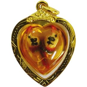MiracleTH6395 Thai Salika Magic Bird Couple Oil Talisman Gold Micron Plated Pendant Amulet Buddha Power Rich Money Wealth Business Attraction Love lover Luck Blessing by Lp Dam