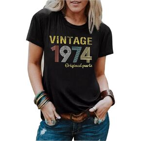 50th Birthday Gift T Shirts for Women Vintage 1974 Original Parts T Shirts Funny 50th Years Old Gifts Tee Casual Tops