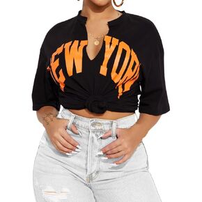LovelyWholesale Women's Graphic Letter Print Summer Tee V Neck Short Sleeve T Shirt New in Saudi Arabia