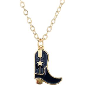 LUCSUL Cowgirl Boot Necklace for Women Girls Western Cowboy Boots Necklace 14K Gold Plated Cowboy Hat Pendant Necklace Western Equestrian Style Jewelry Gift