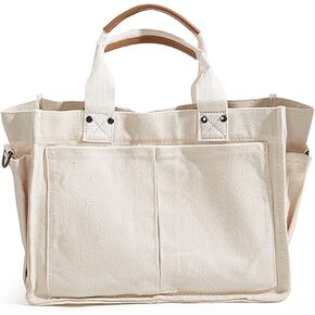 Canvas Tote Bags for Women Large Capacity Messenger Bag Durable Shoulder Bag Multi Pocket Casual Work Bags