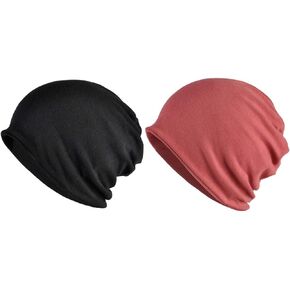 Jeelow 2 Pack Slouchy Ponytail Beanie Hat for Men Women Stretchy Multifunction Bandana Face Cover Jogging Cycling Chemo
