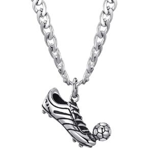 Stainless Steel Soccer Pendant Necklace for Men and Boys Layered Chain