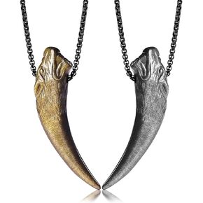 Wolf Tooth Matching Couple Amulet Stone Pendant Necklace for Men and Women Couples