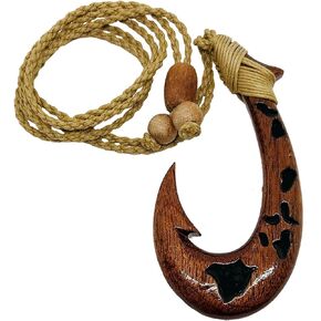 Zero Gravity Hawaii Koa Wood Hawaiian Islands Fish Hook Necklace
