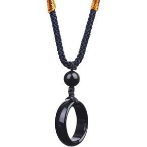 Men Women Black Natural Agate Stone Healing Crystal Ring Shape Pendant Necklace Protection Powerful Jewelry Accessories Adjustable