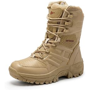 Renyqatt Tactical Boots for Men 8 Inches Military Work Boots Side Zipper Leather Combat Hunting Boots Durable Desert Boots