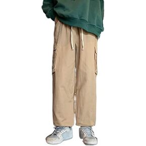 Men's Cargo Pants with Chain Goth Relax Fit Sport Joggers Cotton Cargo Sweatpants Trousers Long Pants