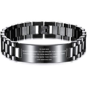 MeMeDIY TO MY SON Love from MOM AND DAD Courage Inspirational Bracelets Personalized Graduation Gifts for Teenage Stainless Steel Adjustable Wristband Birthday Gift