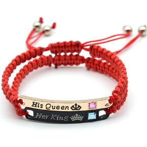2Pcs Engraved His Queen Her King Couple Matching Bracelet Set Handmade Lucky Adjustable Braide Rope String Bracelet for Women Men Girlfriend Boyfreind Lover Protection Relationship Jewelry Gift in Kuwait