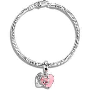 H&Beautimer 925 Sterling Silver 0.12'' Snake Chain Bracelet Heart Pendant Bracelet Link Chain 6.3-6.7-7.1-7.5-8-8.5-9'' Spring Buckle Teen Girls Jewelry Mother's Day Gift