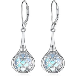 Fuguangju Moonstone Earrings 925 Sterling Silver Filigree Leverback Moonstone Earrings Moonstone Jewelry for Women Girls