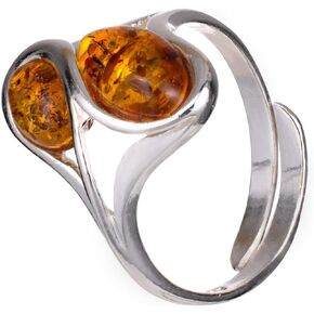 Baltic Amber Sterling Silver Adjustable Ring for Women, Genuine Real Gemstone, Jewelry Lab Certified