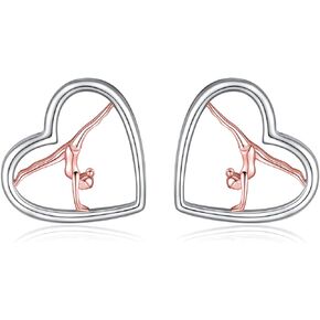 Gymnastics Sport Earrings Stud Sterling Silver Gymnast Team USA Ballerina Rose-gold Jewelry Gift for Girls Women Birthday Christmas