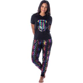 Harry Potter Womens' Rainbow Foil Hogwarts Crest 2 Piece Pajama Jogger Set