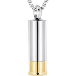 Oinsi Shotgun Shell Stainless Steel Cremation Urn Necklace for Men Keepsake Jewelry with Box and Fill Kits (Blank)