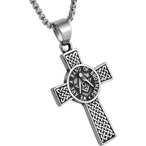 AsAlways Stainless Steel Freemason Symbol Masonic Eternal Celtic Cross Irish Knot Pendant Necklace, 22+2 "Link Chain,