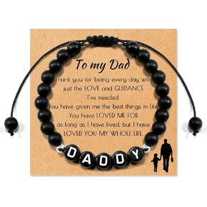 SUNSH Gifts for Dad Daddy Papa Father Adjustable Black Agate Beaded Bracelets for Men Fathers Day Gifts from Daughter Son Wife Birthday Gifts for Dad, Stone, Agate in Kuwait