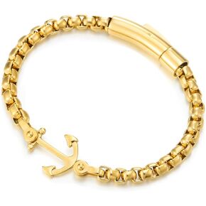 COOLSTEELANDBEYOND Mens Womens Gold Color Steel Anchor Rolo Chain Link Chain Bangle Bracelet