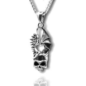 FUTIMELY Punk Skull Sword Necklace Retro Gothic Angel Demon Head Through Heart Sword Skull Sacred Heart Necklace Stainless Steel Pendant Necklace Personality Halloween Jewelry for Men Women