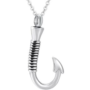 Fishing Hook Keepsake Jewelry 316L Stainless Steel Fish Hook Cremation Urn Necklace Pendant Ashes Urn Holder Memorial Jewelry Unisex