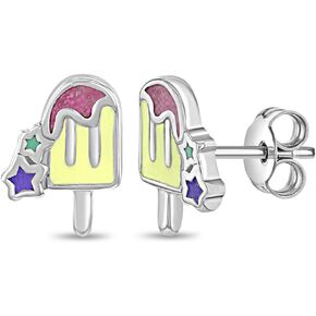 925 Sterling Silver Yellow Enamel Ice Cream Bar Earrings for Young Girls and Pre-Teens - Ice Cream Themed Jewelry for Birthday Parties - Unique Food Jewelry for Little Girls