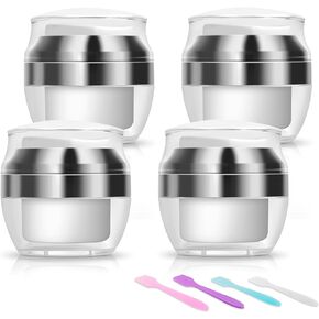 4Pcs Airless Pump Jars Sets with 4 Spatulas, Cosmetic Jars Moisturizer Pump Container with Spatula, Travel Moisturizer Pump Dispenser for Toiletries Acrylic Lotion Cream Gels - Travel & Home