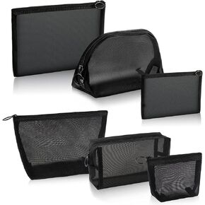 6 Pieces Black Mesh Bags Mesh Zipper Pouch Toiletry Bag Portable Mesh Cosmetic Bags Travel Toiletry Storage Pouch for Home Offices Travel Accessories Organizer