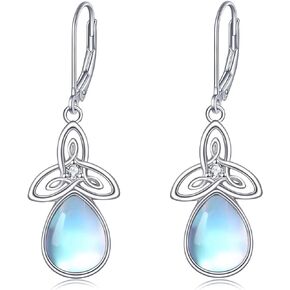 Celtic Moonstone Earrings for Women 925 Sterling Silver Trinity Knot Moonstone Dangle Leverback Earrings Jewelry Gift