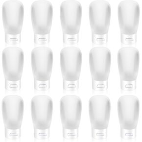 15 Pack 30ml/1oz Plastic Squeeze Bottles Travel Tubes Cosmetic Soft Leak-Proof Makeup Toiletry Containers with Flip Cap Refillable for Facial Cleanser Body Bath Shower Gel Lotion Cream Shampoo