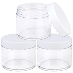 Beauticom 60 Grams/60 ML (2 Oz) Round Clear Plastic Container Jars with White Lids Storage Makeup Cosmetic Lotion Scrubs (3 Jars)