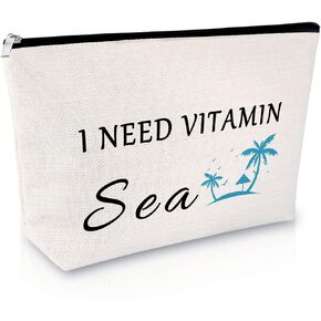 Beach Lover Gift Makeup Bag Beach Themed Gifts Funny Sea Lovers Gifts for Women Girls Weekend Gift Vacation Travel Gift for Girls Teen Birthday Christmas Graduation Gift Travel Cosmetic Pouch（Black）