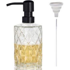 Easy-Tang 12 Oz Soap Dispenser for Kitchen,Bathroom - Refillable Wash Hand Liquid Clear Glass Bottle with Stainless Steel Pump,Ideal for Containers,Dish Detergent,Essential Oil,Shampoo Lotion (Amber)