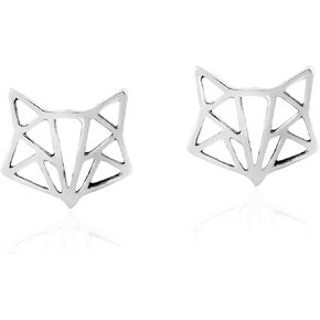 AeraVida Unique Geometric Fox Head .925 Sterling Silver Stud Earrings