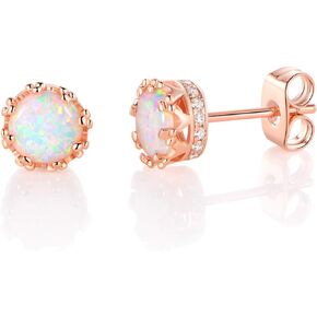 MDFUN Rose Gold Plated Stud Earrings for Women 6.0mm Round Brilliant Crown Birthstone Birthday Jewelry Gift