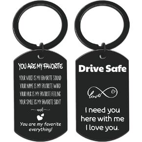 HOMEVAGE Anniversary, Birthday Gifts, Valentines Day Gifts For Him, Men, Man - You Are My Favorite & Drive Safe Keychain - I Love You Gift Husband, Unique & Funny Gift