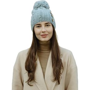 SAOL 100% Merino Wool Ladies Button Pom-Pom Hat Made in Ireland