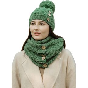 SAOL 100% Merino Wool Ladies Button Pom-Pom Hat Made in Ireland