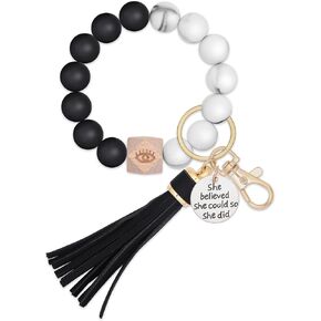 brvayirl Keychain Wristlet Stretchy Bracelet,with Evil Eye Beads,Tassel,with Pendant She Believed She Could So She Did,Practical Gifts For Yourself or Daughter Mom Best Friends in Kuwait