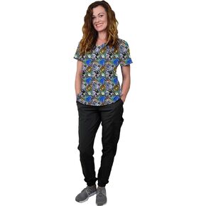 Green Town Scrubs for Women Scrub Set - Print Top and Jogger Pant, Easy Care Uniforms