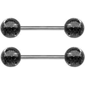 Pierced Owl - 14GA Super Glittery Acrylic Ball Ends Grade 23 Solid Titanium Barbell Nipple Rings, Sold as a Pair