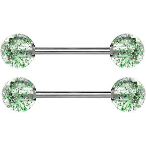 Pierced Owl - 14GA Super Glittery Acrylic Ball Ends Grade 23 Solid Titanium Barbell Nipple Rings, Sold as a Pair