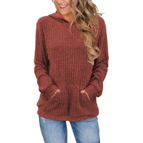 Womens Long Sleeve Shirts Kangaroo Pocket Fashion Hoodies Fall Pullover Sweatshirts