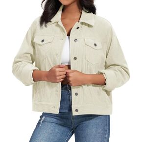 MAGCOMSEN Women's Casual Corduroy Jackets Soft Button Down Shacket Jacket Long Sleeve Shirts Outerwear with Pockets