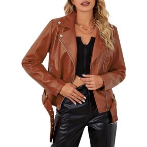 Bellivera Women Faux Leather Motorcycle Jacket Trendy Moto Biker Casual Spring Coat