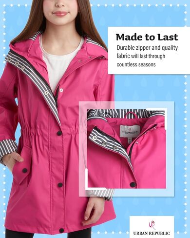 URBAN REPUBLIC Girls' Raincoat - Lightweight Waterproof Anorak Trench Coat - Slicker Shell Windbreaker Rain Jacket (7-16) in Kuwait
