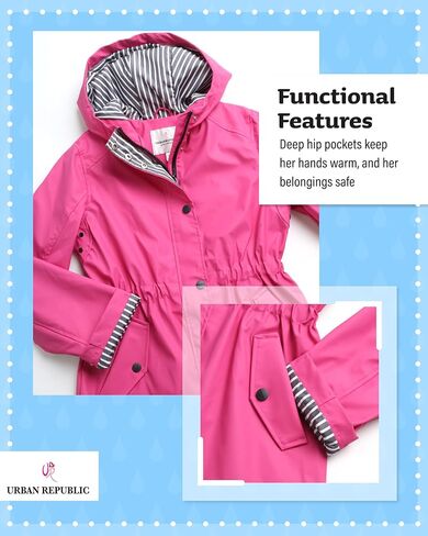 URBAN REPUBLIC Girls' Raincoat - Lightweight Waterproof Anorak Trench Coat - Slicker Shell Windbreaker Rain Jacket (7-16) in Kuwait